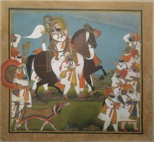 Maharana Bhim Singh og Retinue Legg ut på jakt, ca. 1805-10.
