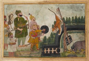 Rawat Gokul Das inspectează un tigru prins în capcană, 1810-1815 norvegian