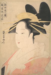 Stort hode- og bysteportrett av Oiran Hanaogi fra Ogiya., sannsynligvis 1798