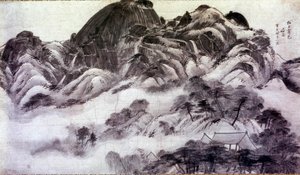 Art coreen: Mount Inwang. Trykk av Chong Son (1676-1759). 18. århundre. Jai Hyang John-samlingen av Chong Son