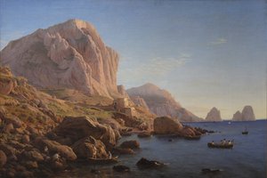 En steinete kyst, Capri. Etter soloppgang