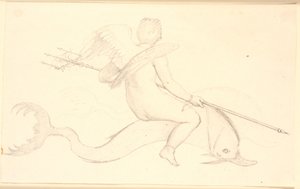 Amor som rir på en delfin. Pompeiansk motiv av Christen Købke