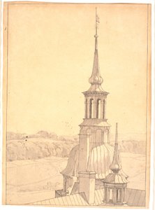 Et av de små tårnene på Frederiksborg slott av Christen Købke