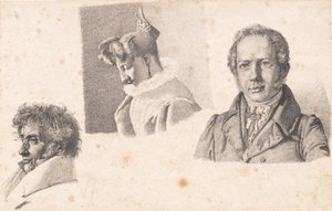 Ark med tre portretter: Bakermester Købke, Sophie Krohn og N. Feilberg av Christen Købke