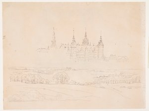 Studie for Glyptotekets "Høstlandskap. Frederiksborg slott i mellomgrunnen" av Christen Købke