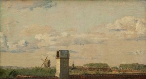 Utsikt fra et vindu i Toldbodvej Ser mot Citadellet i København, ca. 1833 (olje på papir lagt ned på lerret)
