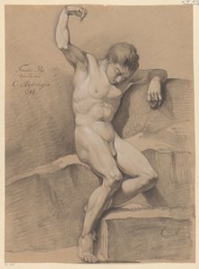 Sittende mann naken, sett forfra (2. pris 1799)