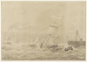 Turbulent hav med seilskuter av Christiaan Cornelis Kannemans