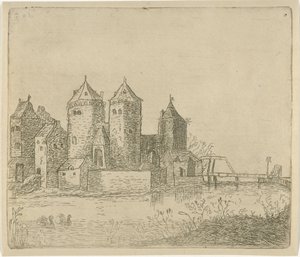 Utsikt over et slott med vollgrav av Christiaan Friedrich Ruppe