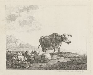 Landskap med ku og to sauer av Christiaan Godfried Schutze van Houten