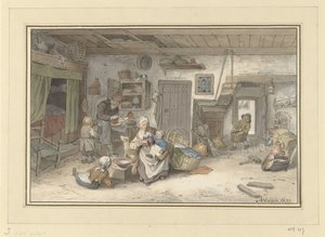 Interiør med bondefamilie av Christiaan Josi