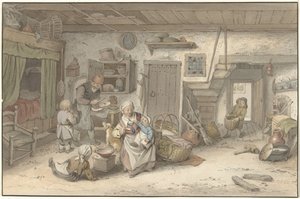 Interiør med bondefamilie av Christiaan Josi