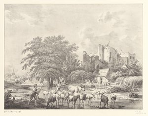 Storfeflokk ved ruinene av Brederode Kasteel Castle av Christiaan Josi
