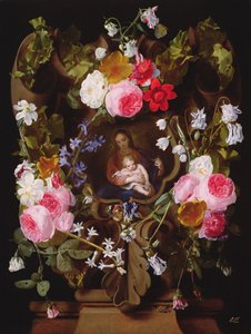 Madonna og barn omgitt av en krans av blomster (Madonna og barn av en annen hånd)