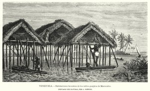 Innsjøboliger til Wayuu (Guajiro) indianerne, Maracaibo, Venezuela (litho) av Christian Anton Goering