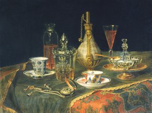 Bohemske glass, kopper og en klokke