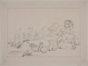 Samlingen av dyrene. Illustrasjon for "Reinike Fuchs" av Christian David Gebauer