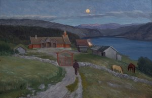 Endelig kom han til en stor gård (olje på lerret)