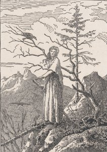 Kvinne med en ravn Kvinnen med ravnen på avgrunnen, trolig 1803. av Christian Friedrich