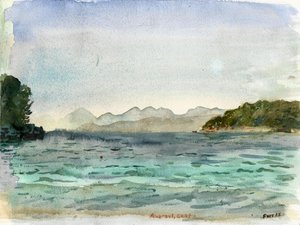 Aharavi-stranden (akvarell) av Christian Furr