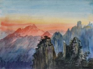 Buddhas lys - Soloppgang Rosefjell, 2015 (akvarell på papir)