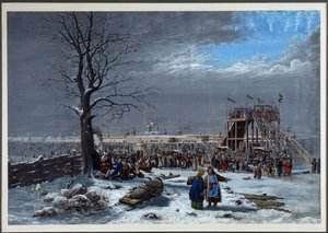 Berg-og-dal-banene på Neva nær Smolny-klosteret i St. Petersburg - Christian Gottfried Heinrich Geissler (1770-1844). Kobberstikk, akvarell