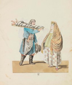 Slakter med gris på brettet og kjøpmann Fra serien St. Petersburg..., 1799.