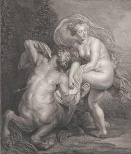 Deianeira mottok den forgiftede tunikaen fra Nessus, og den sårede kentauren falt til..., 1778. av Christian Gottfried Schulze