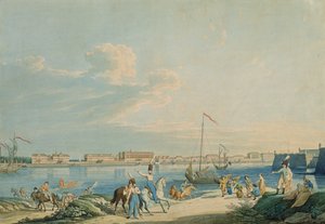 Utsikt over Marmorpalasset og nordsiden av Peter og Paul-festningen, St. Petersburg (gravering med wc)