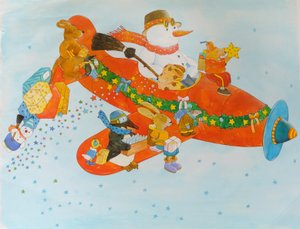 Julefly med snømann av Christian Kaempf