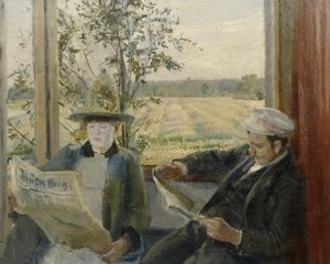 Oda Krohg reading Verdens Gang (oil on canvas) av Christian Krohg