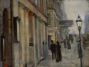 Hjørnet Karl Johan gate og Dronningen gate av Christian Krohg