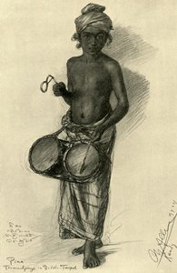 Pina - trommeslagergutt i et buddhistisk tempel, Kandy, Ceylon, 1898. av Christian Wilhelm Allers