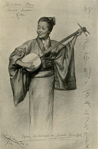 Kvinne som spiller shamisen, Mentaki Falls, Kobe, Japan, 1898. av Christian Wilhelm Allers
