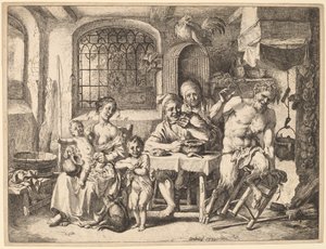 En satyr på besøk hos en bondefamilie av Christian Wilhelm Ernst Dietrich