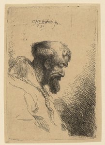 Brystbilde av en fransiskaner med bøyd hode, i profil mot høyre av Christian Wilhelm Ernst Dietrich