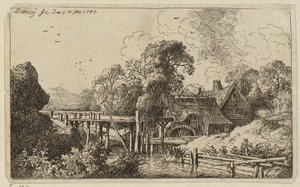 En mølle med en høy vannrenne av Christian Wilhelm Ernst Dietrich