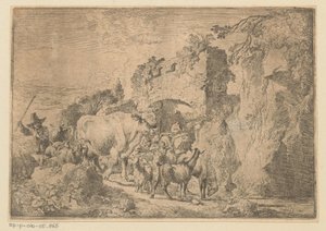 Hyrde med flokk ved en ruin av Christian Wilhelm Ernst Dietrich