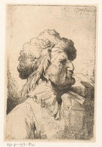 Mann med pelshatt og fjær av Christian Wilhelm Ernst Dietrich