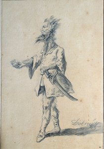 Villmannen Karikatur som viser en monstrøs mann med lang, hårete nakke og splittede ører. Lavis av Christian Wilhelm Ernst Dietrich (1712-1774) 1700-tallet søn. 0,3x0,2 m Paris, musee du Louvre