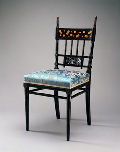 Sidestol, Herter Brothers Company, ca. 1876-79 (kirsebær, forgylt og møbeltrekk) av Christian and Gustave 1830-98 Herter