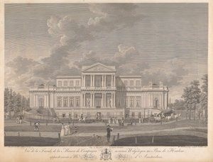 Welgelegen: Utsikt over fasaden til Country House kalt Welgelegen i Harlem Wood, som tilhører Mr. Henry Hope fra Amsterdam