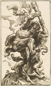 Hercules som kjemper mot raseri og uenighet av Christoffel Jegher after Sir Peter Paul Rubens