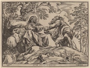 Kristi fristelse av djevelen av Christoffel Jegher after Sir Peter Paul Rubens