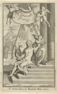 Apollo med portrett av Caspar Brandt Tittelside for: K. Brandt, Poëzy, 1705 av Christoffel Lubienitzki