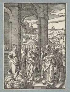Fariseerne og de skriftlærde ber om et tegn på Kristus av Christoffel van Sichem (II)