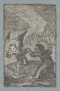 Engel med lykt viser barnet veien Pia Desideria (serietittel) av Christoffel van Sichem (II)