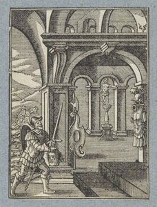 Sauls hode bringes inn i filistrenes tempel av Christoffel van Sichem (II)