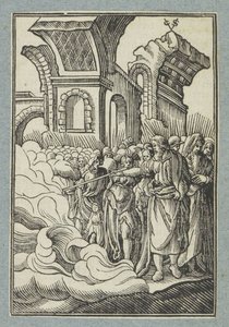 Moses deler vannet med staven sin av Christoffel van Sichem (II)