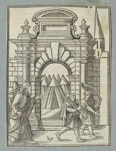 To sølvtrompeter brukes til å samle fellesskapet av Christoffel van Sichem (II)